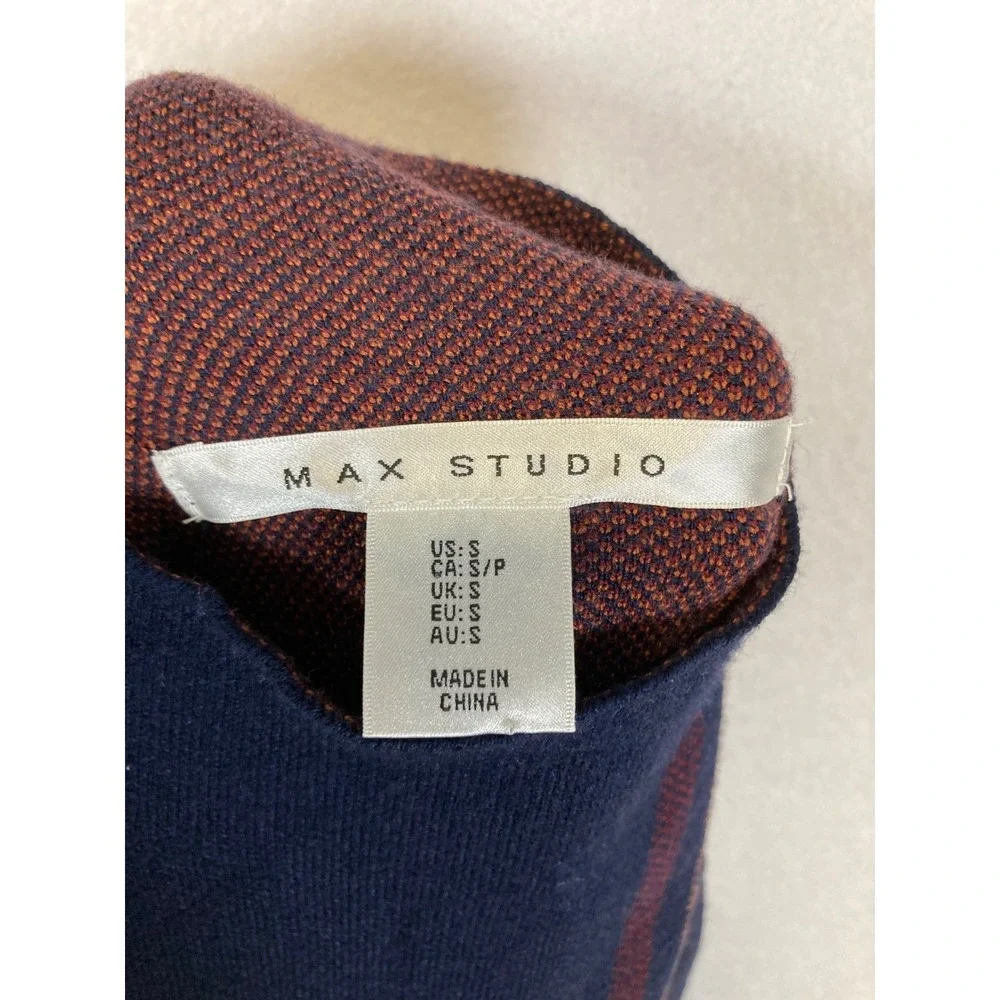 Dark Academia Max Studio Women‎ S Navy Blue Orange Plaid Mock Neck Sweater